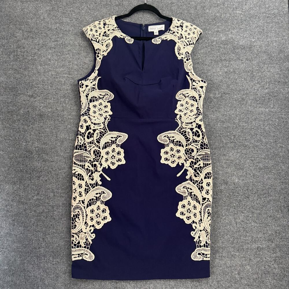 Paper Dolls Womens Bodycon Sheath Dress Size 18 Navy Crochet Lace Trim Coquette